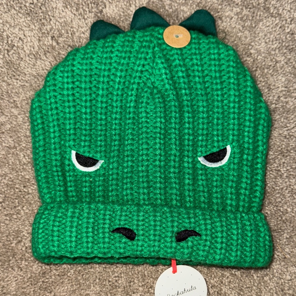 Playful Green Dino Knit Hat for Kids